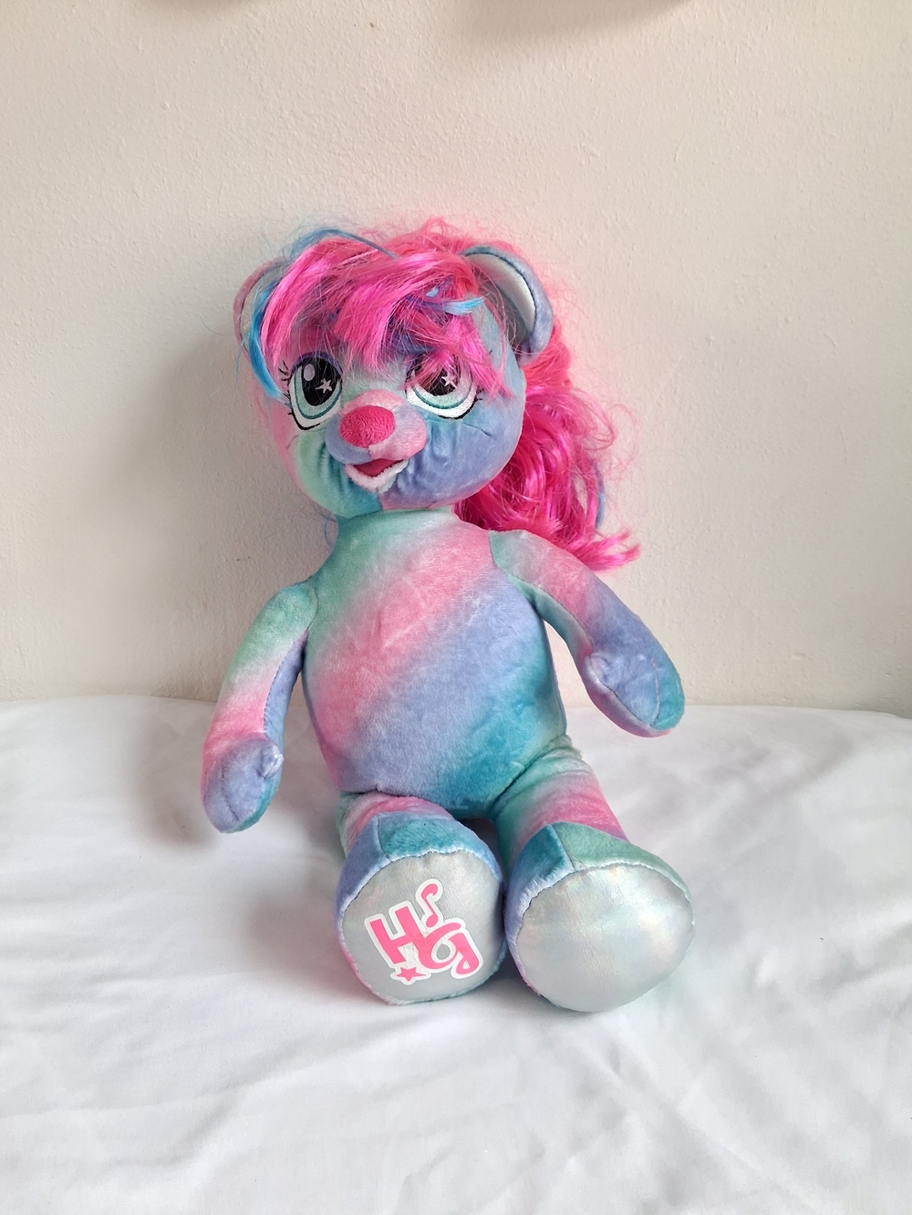 Build-A-Bear Multicolor Pastel Plush Bear with Pink Hair